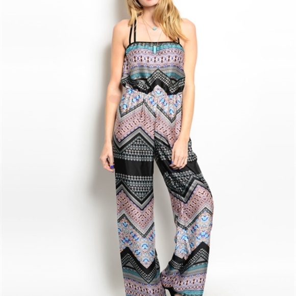 Pants - BLACK TEAL IVORY ROMPER